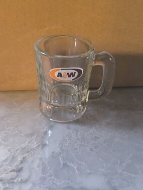 Vintage Mini A&W Branded Clear Glass Mug with Orange Logo